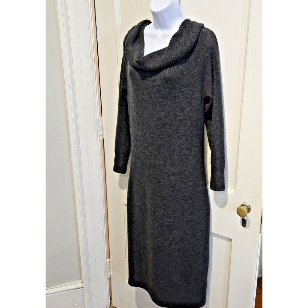 find. Women's Cowl Neck Sweater Dress‎ Charcoal Gray Long Fitted Sleeves Size M